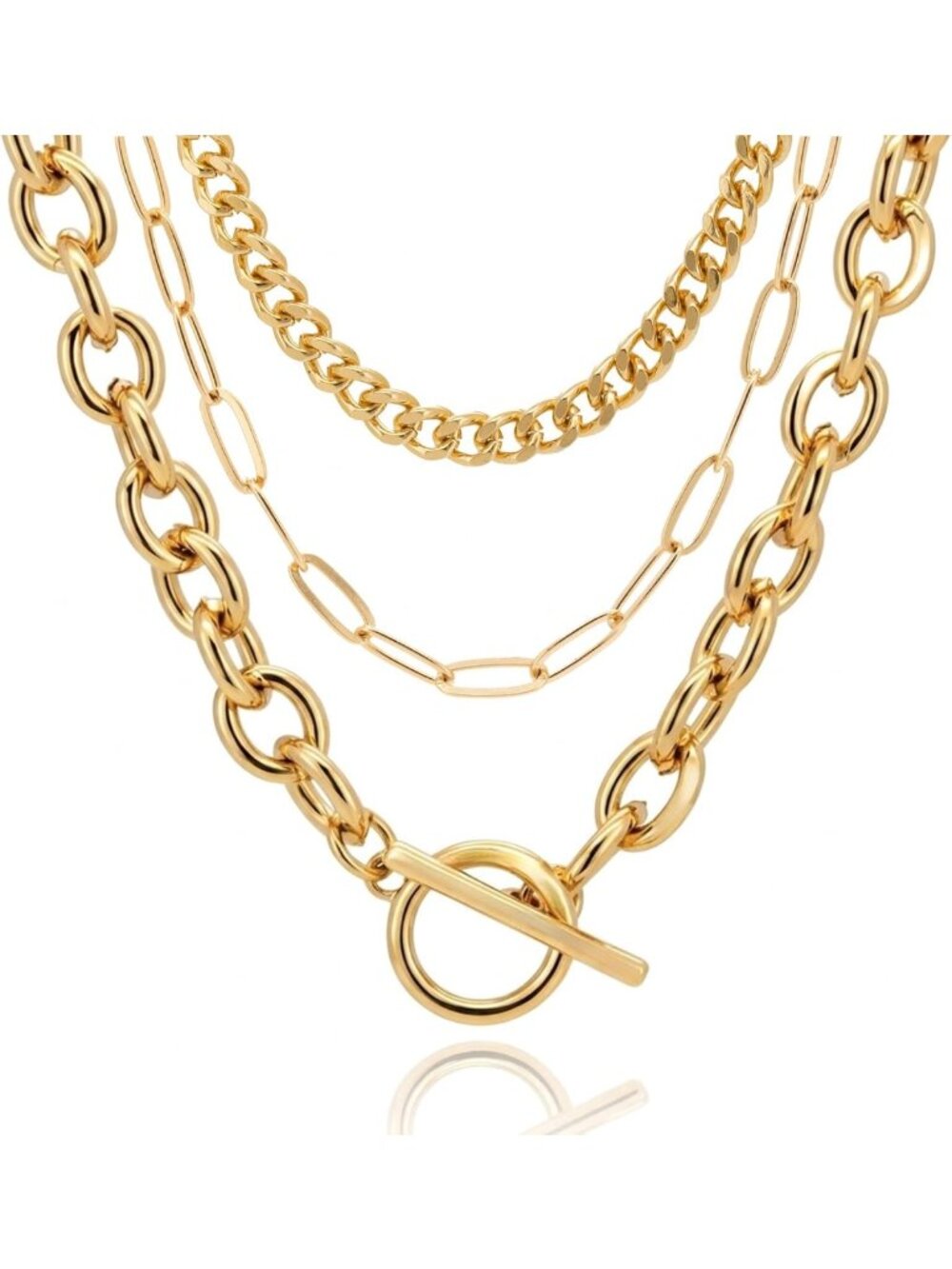 Trendy 14K Gold Plated Chunky Layered Necklace, Paperclip Cuban Chain Choker